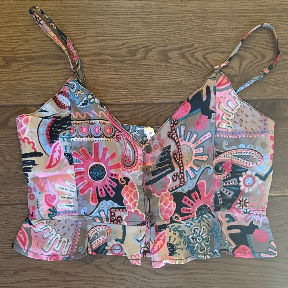 RAGA Pink Floral Mix Peplum Cami Top